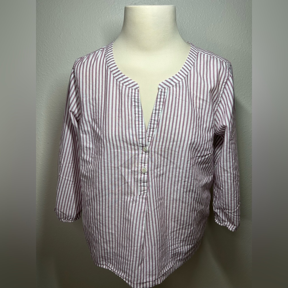 Eddie Bauer Women's Striped V-Neck 3/4 Sleeve Blouse | Size M